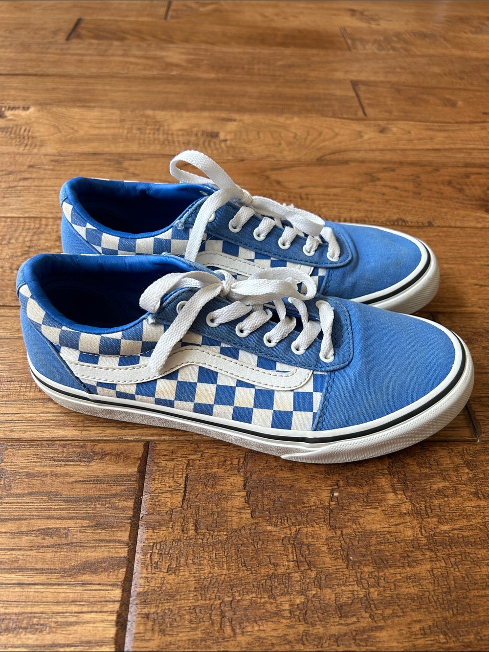 Vans Old Skool Checkerboard Skate Shoes Sneakers True Blue White Womens Size 6